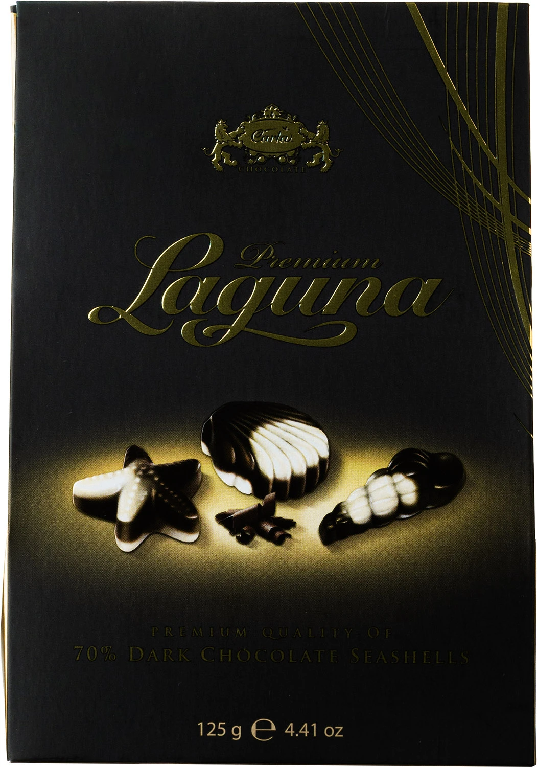 CARLA LAGUNA PREMIUM 125g 70% DARK CHOC SEASHELLS 20270210