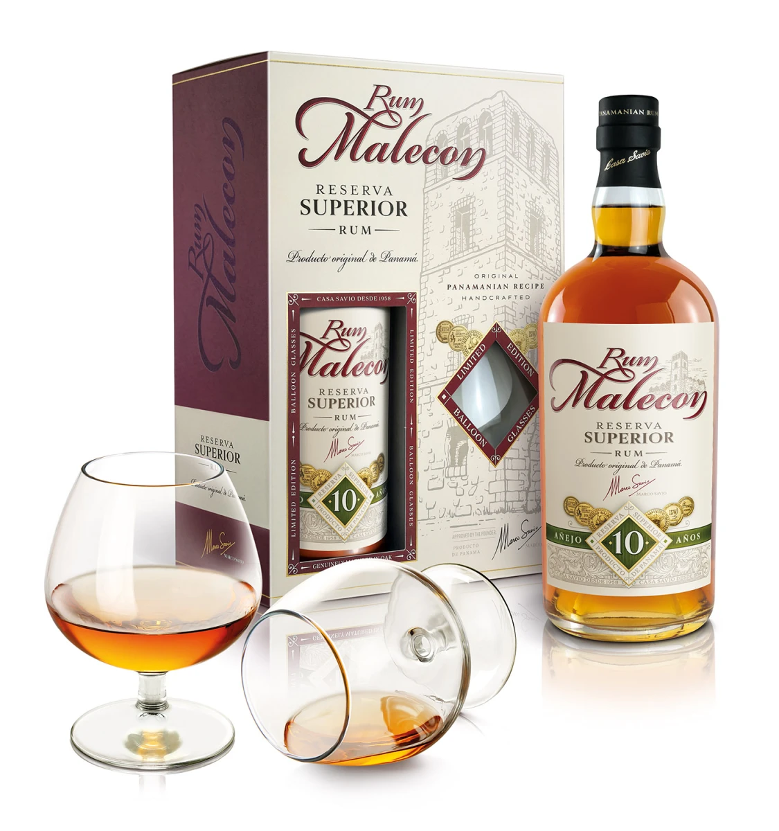 MALECON RESERVA SUPERIOR 10 YO 0,7L 40% + 2 KIELISZKI