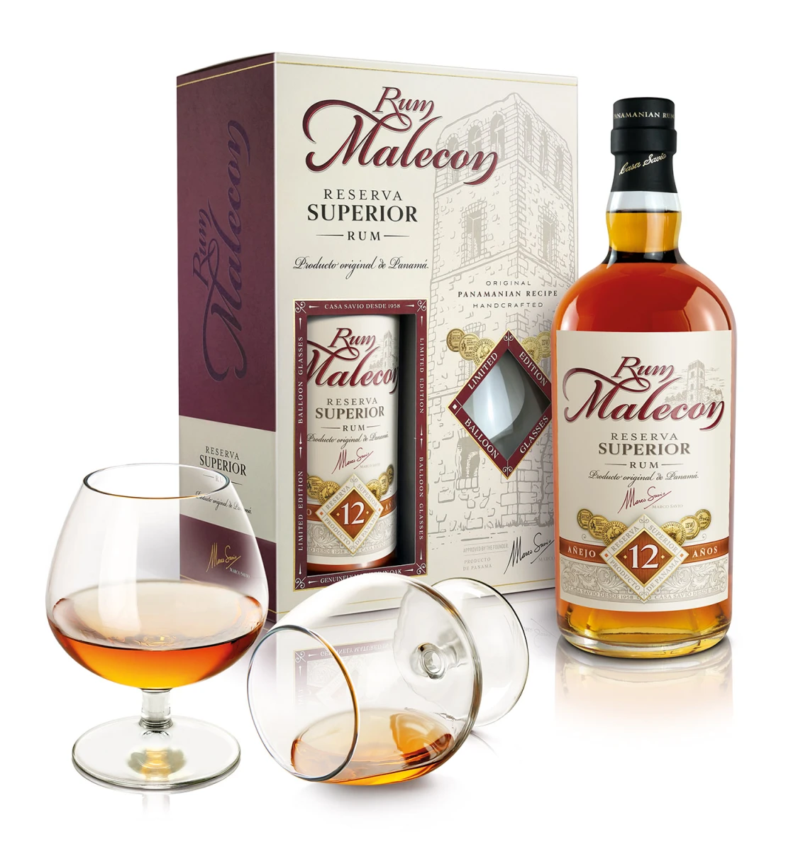 MALECON RESERVA SUPERIOR 12 YO 0,7L 40% + 2 KIELISZKI