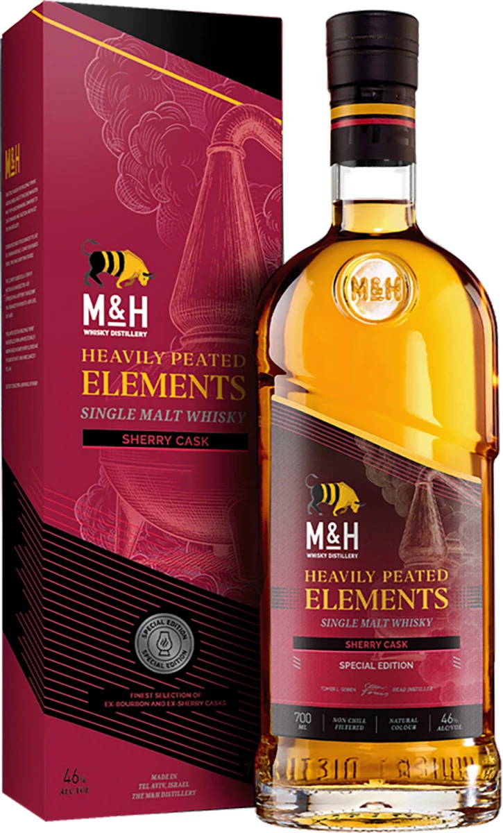 M&H HEAVILY PEATED ELEMENTS SHERRY SINGLE MALT 0,7 46% KART