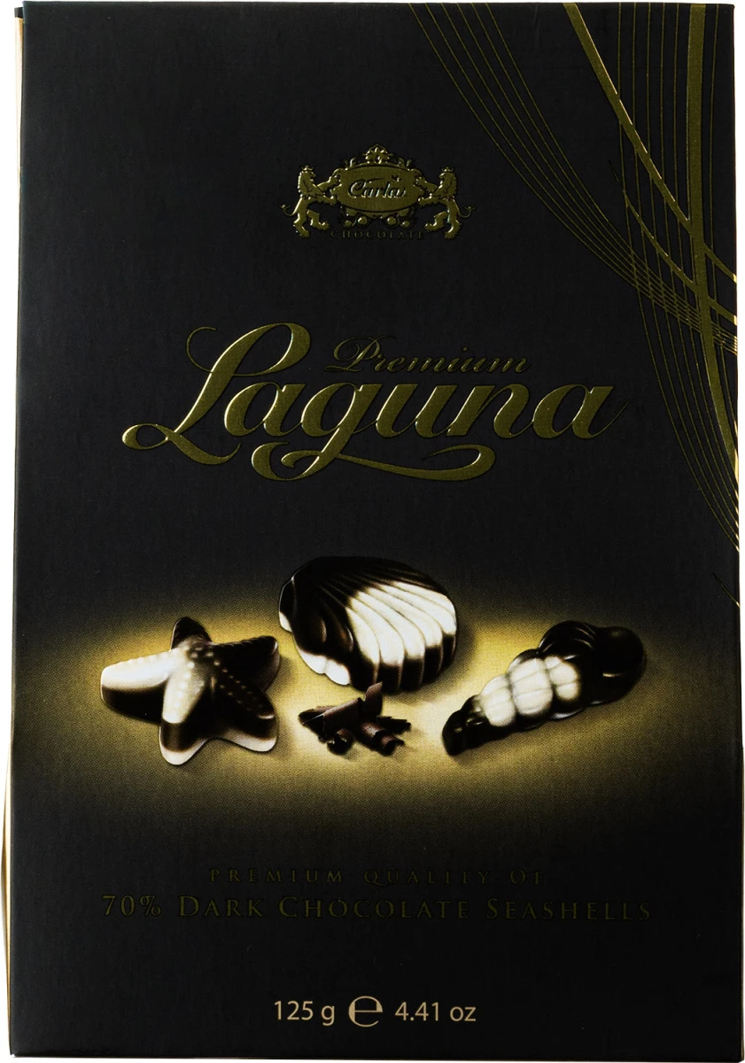 CARLA LAGUNA PREMIUM 125g 70% DARK CHOC SEASHELLS 04.09.2027